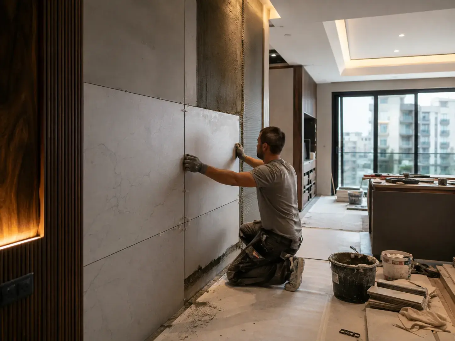 Modern bir iç mekânda dekorasyon ve tadilat uygulaması